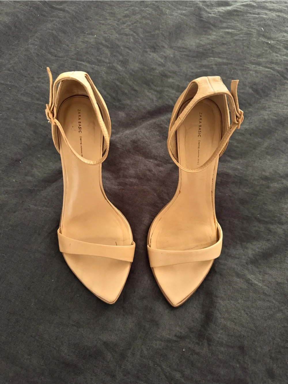 Zara nude pointed leather strappy heels